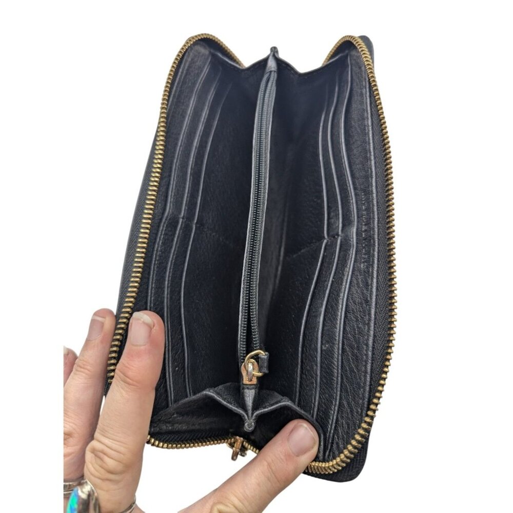 Michael Kors Black Pebbled Leather Zip-Around Wallet With Gold MK Logo & Multipl - Picture 3 of 11